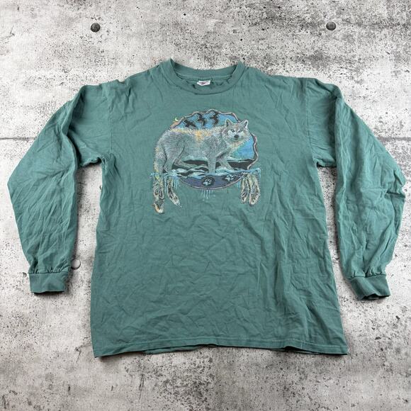 Anvil Other - Vintage Wolf & Dream Catcher Long Sleeve Shirt Size Large